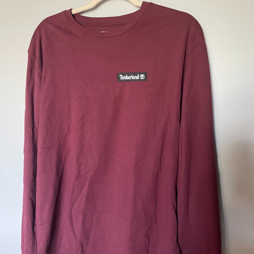 Timberland Red Long Sleeve Tee in Men's Medium (M) Logo Patch